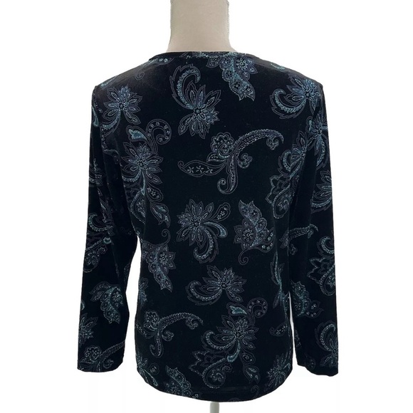 NWOT Notations Glitter Paisley Print Jacket & Shell MEDIUM Black Blue Velvet - Picture 3 of 8